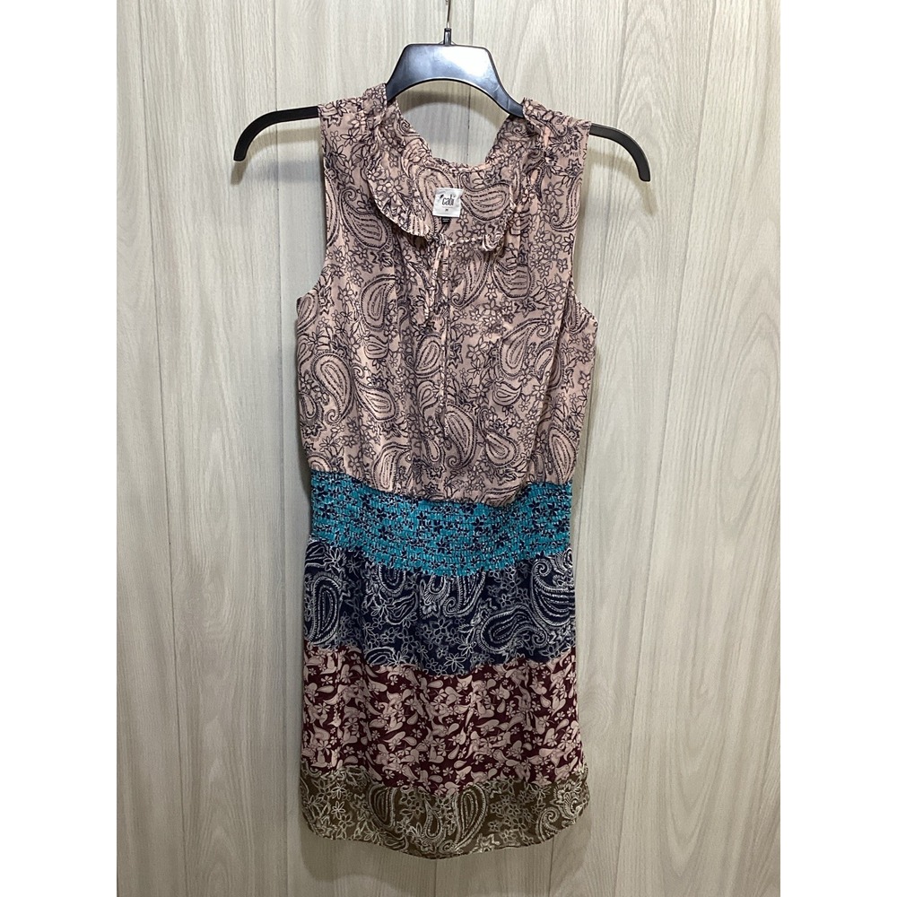 CAbi Women's (Size M) Sleeveless Collared Button Front Ruffle Paisley Dress